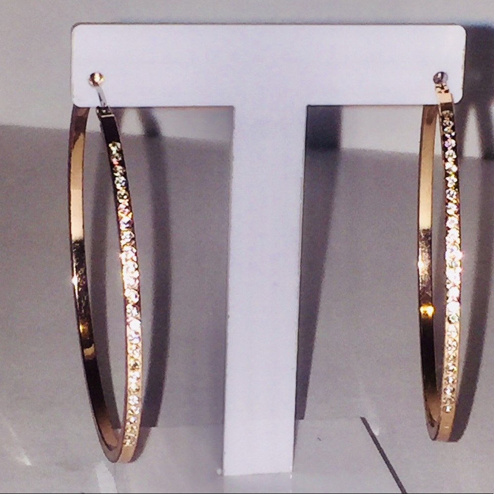 Crystal Hoop Earrings (Rose Tone)